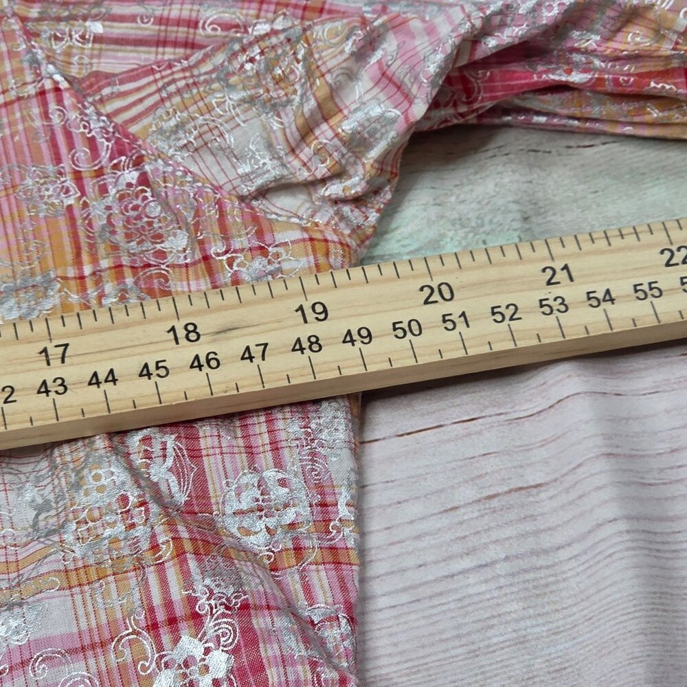 Wrangler Womens Medium Pink/Orange Plaid Long Sleeve Western Shirt With Silver F - Picture 7 of 8